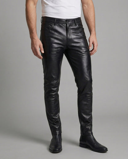 Pantaloni Uomo in Ecopelle Slim Fit con Cuciture Decorative - Brentozzi