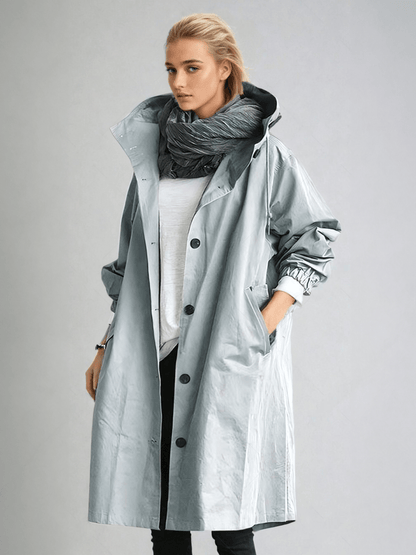 Cappotto Trench Donna con Bottoni e Collo Alto Elegante