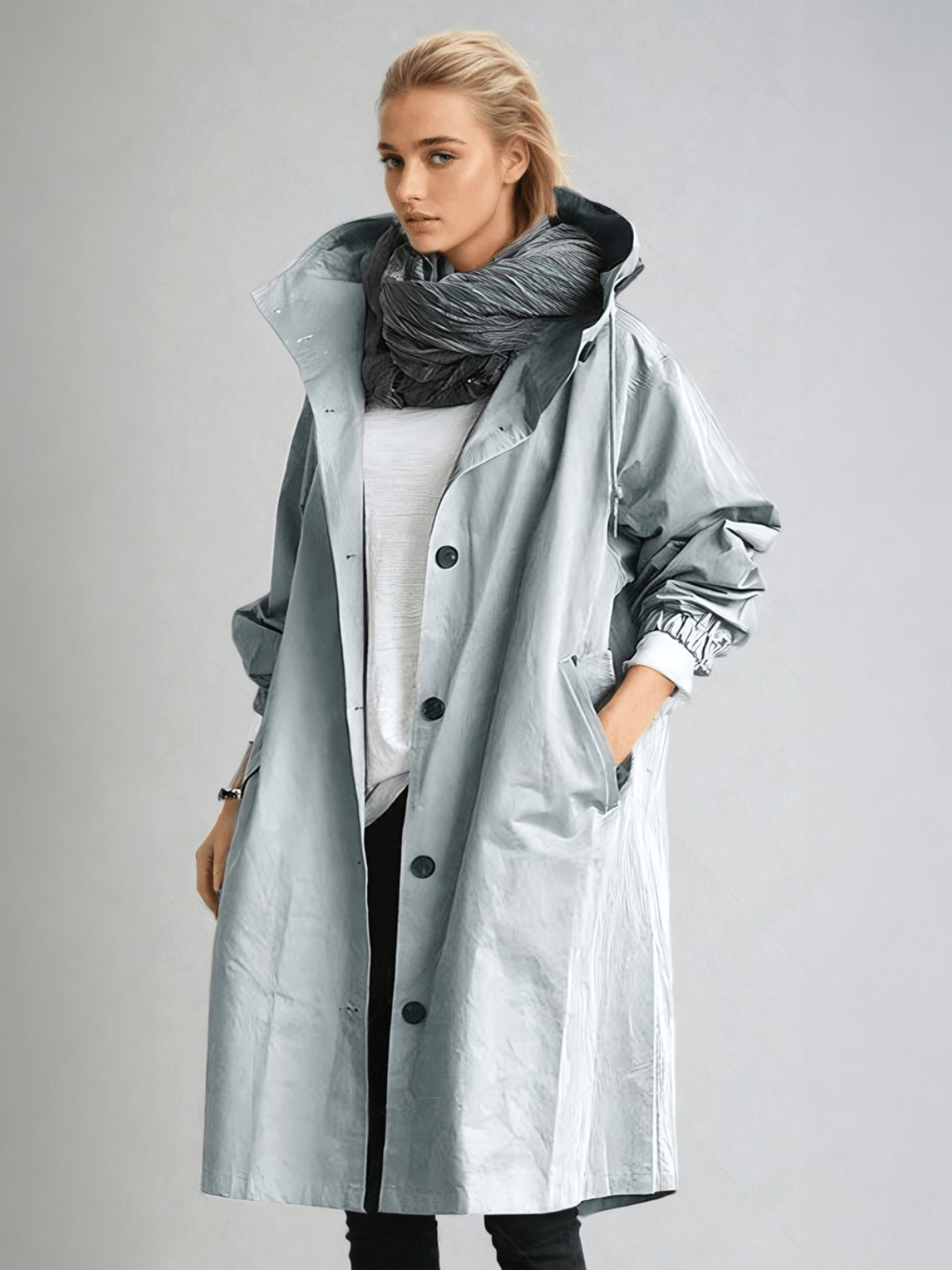 Cappotto Donna con Bottoni e Collo Alto Elegante