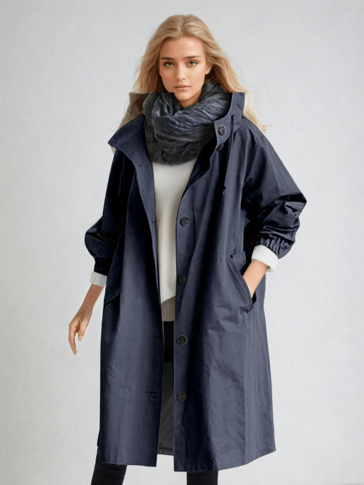 Cappotto Trench Uomo con Bottoni e Colletto Alto