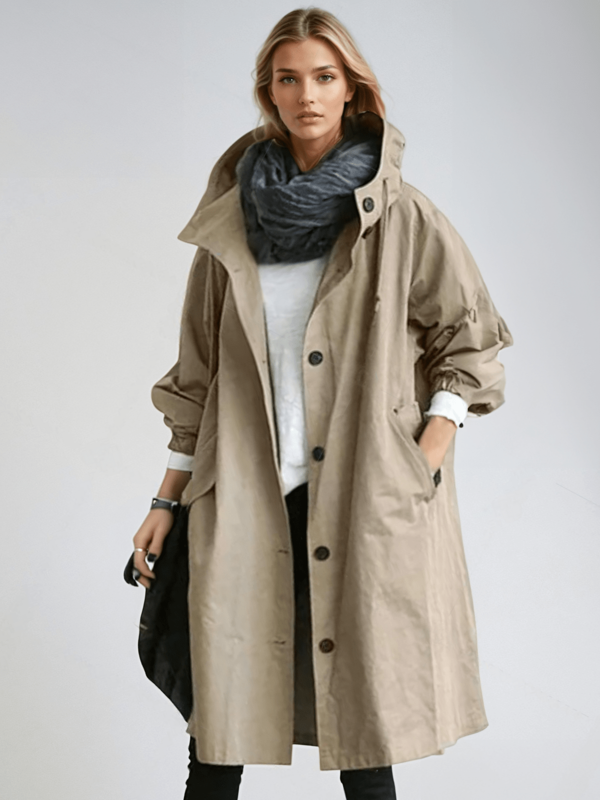 Cappotto Donna con Bottoni e Collo Alto Elegante