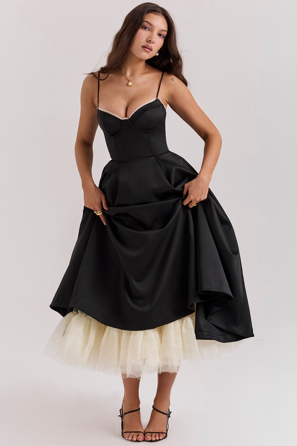 Abito Midi Donna Scollo a Cuore Elegante