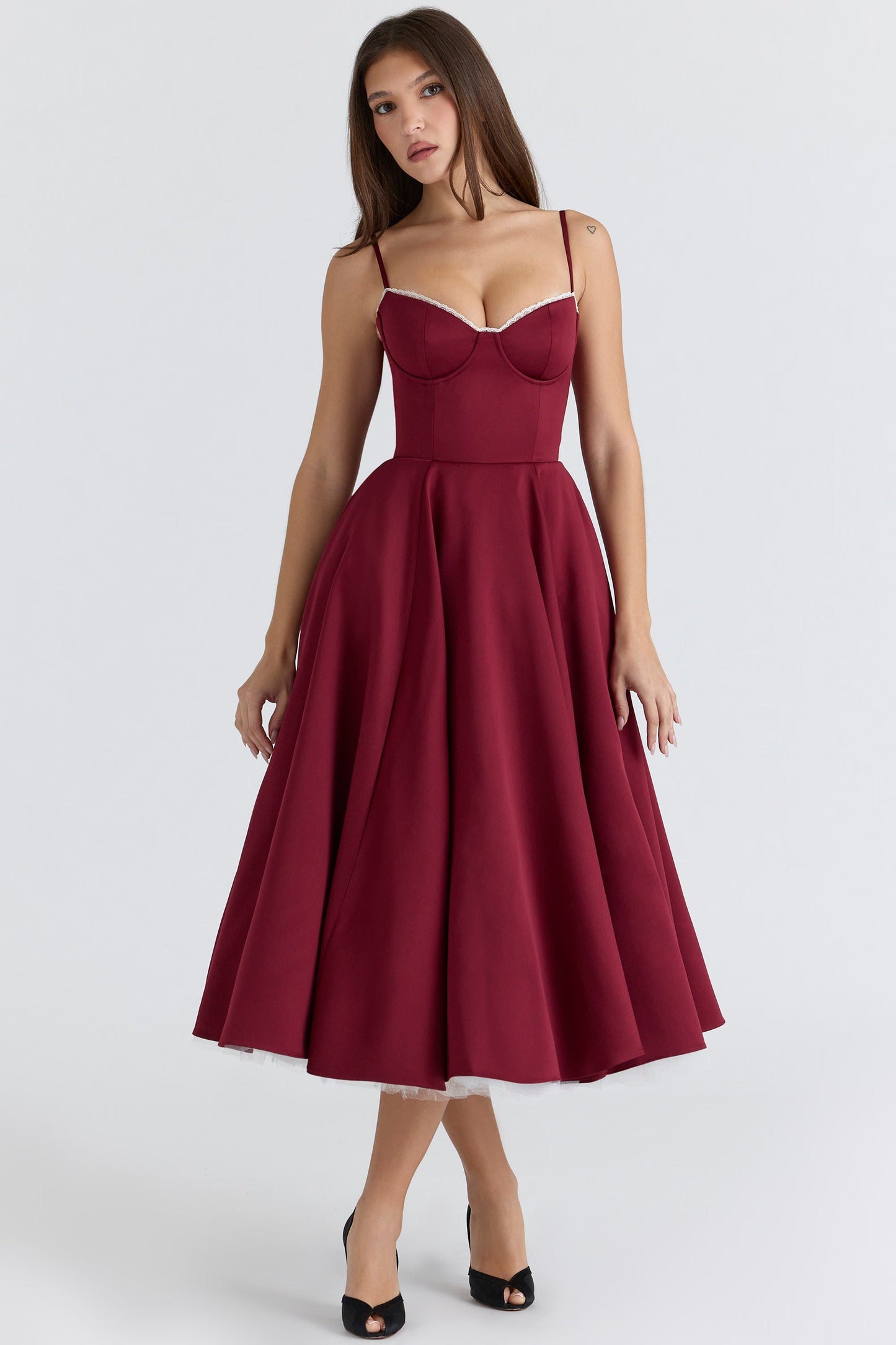 Abito Midi Donna Scollo a Cuore Elegante