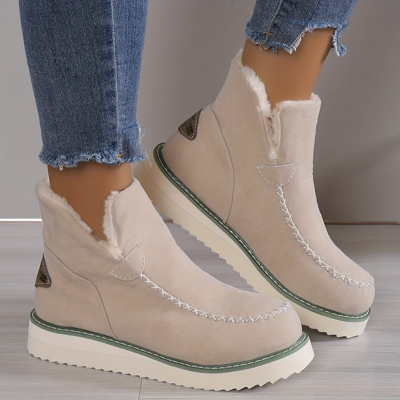 Stivaletti Donna Plateau Foderati Caldi Slip-On