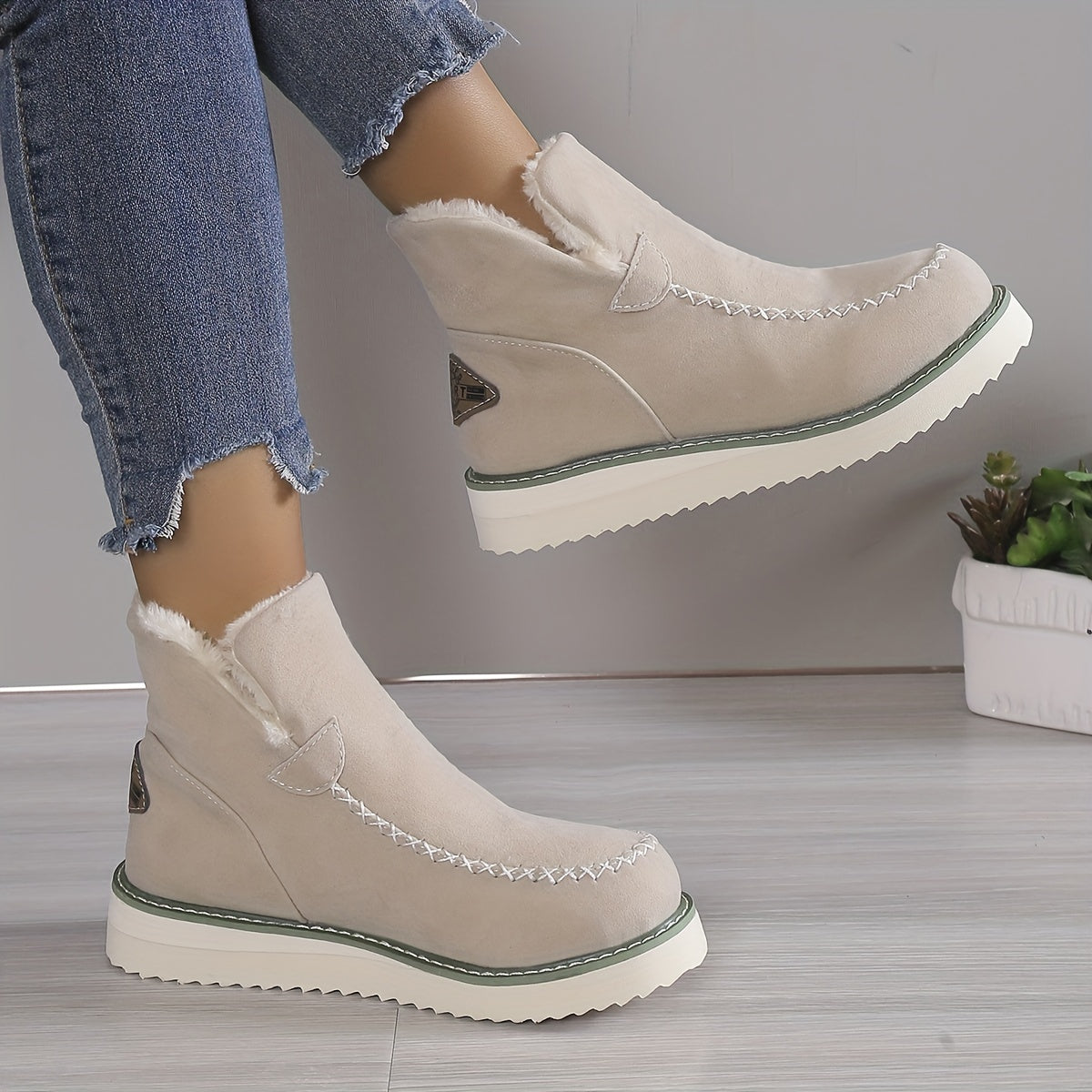 Stivaletti Donna Plateau Foderati Caldi Slip-On