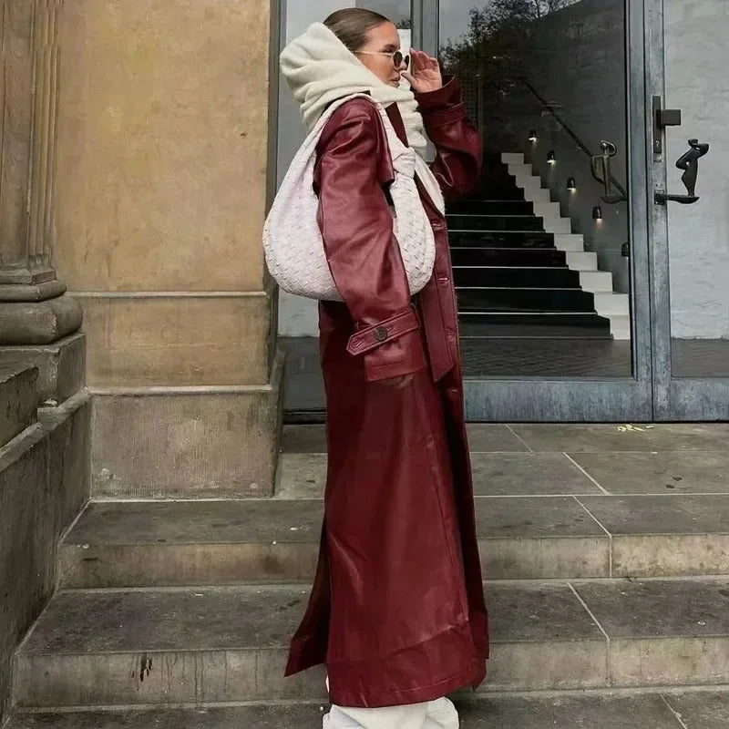 Cappotto Lungo Donna Effetto Pelle Stile Contemporaneo - Vesarelli