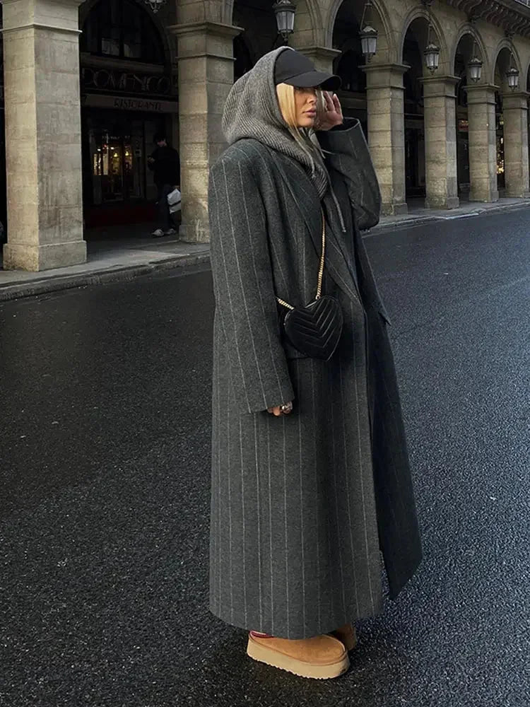Cappotto Lungo Donna in Tessuto a Righe Vestibilità Classica - Vesarelli