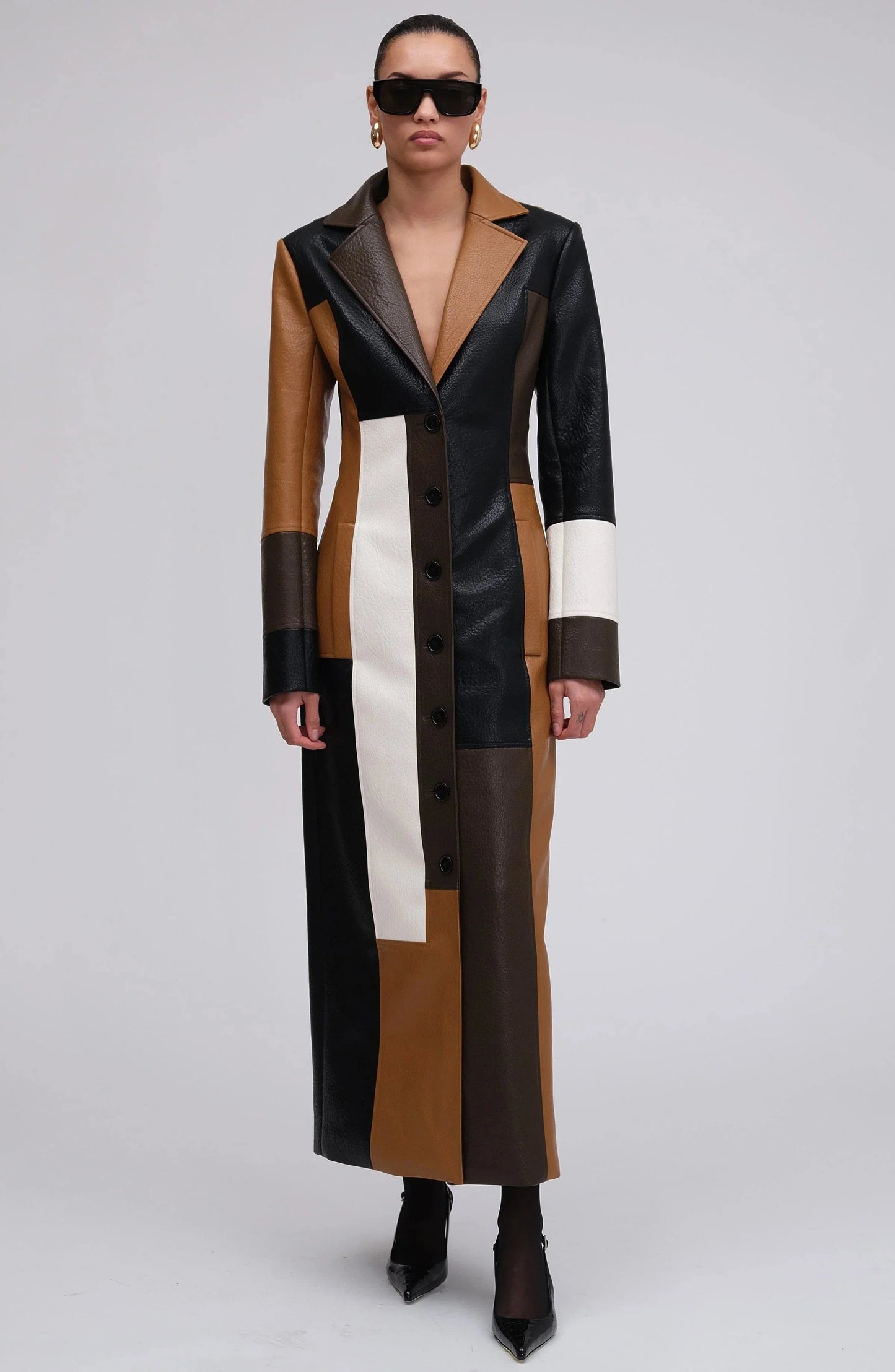 Cappotto Lungo Donna Patchwork con Bottoni Classico - Vesarelli