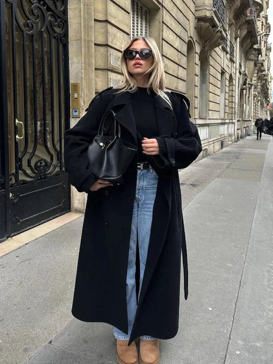 Cappotto Lungo Donna con Cintura e Revers Larghi - Vesarelli