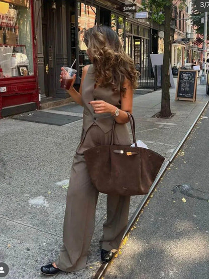 Borsa Tote Donna in Pelle Scamosciata Tracolla e Manico Rigido