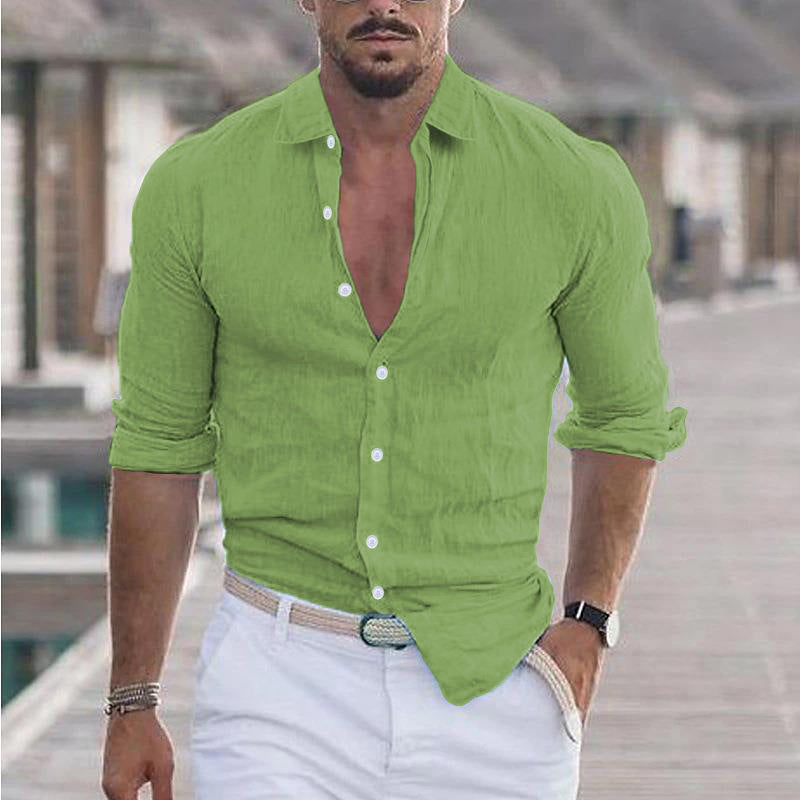 Camicia Uomo Collo Aperto Bottoni Casual
