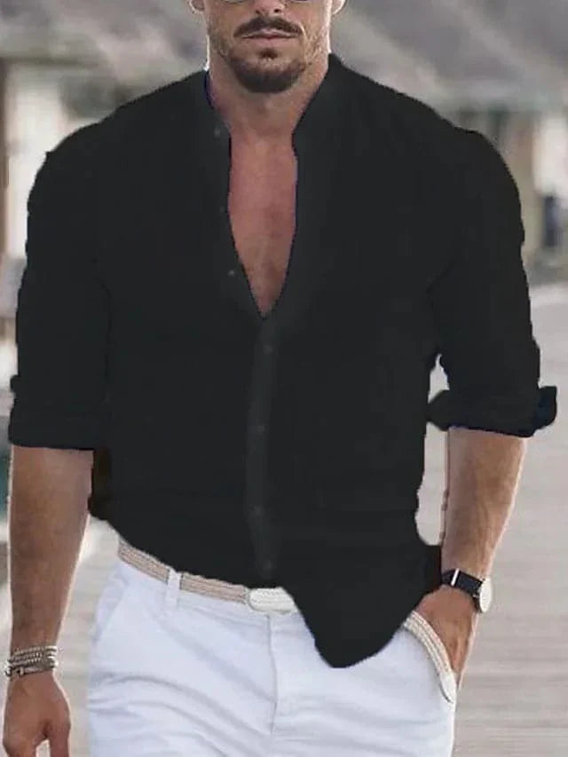 Camicia Uomo Collo Aperto Bottoni Casual