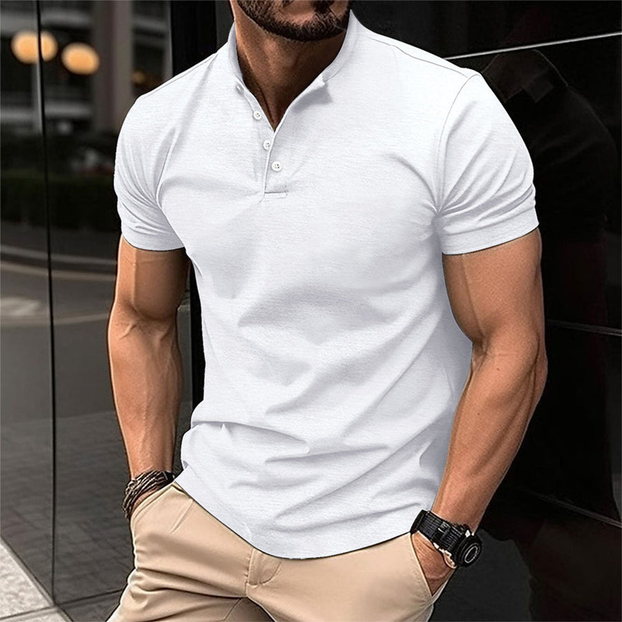 T-shirt Uomo Slim Cotone Bottoni Manica Corta