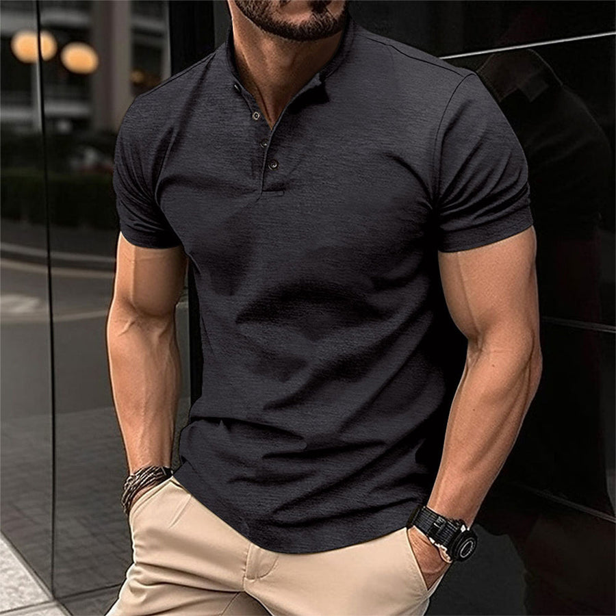 T-shirt Uomo Slim Cotone Bottoni Manica Corta