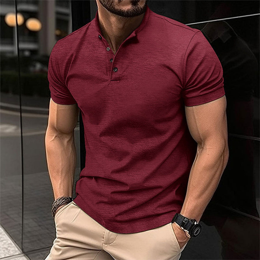 T-shirt Uomo Slim Cotone Bottoni Manica Corta