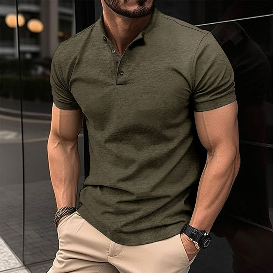 T-shirt Uomo Slim Cotone Bottoni Manica Corta - Brentozzi