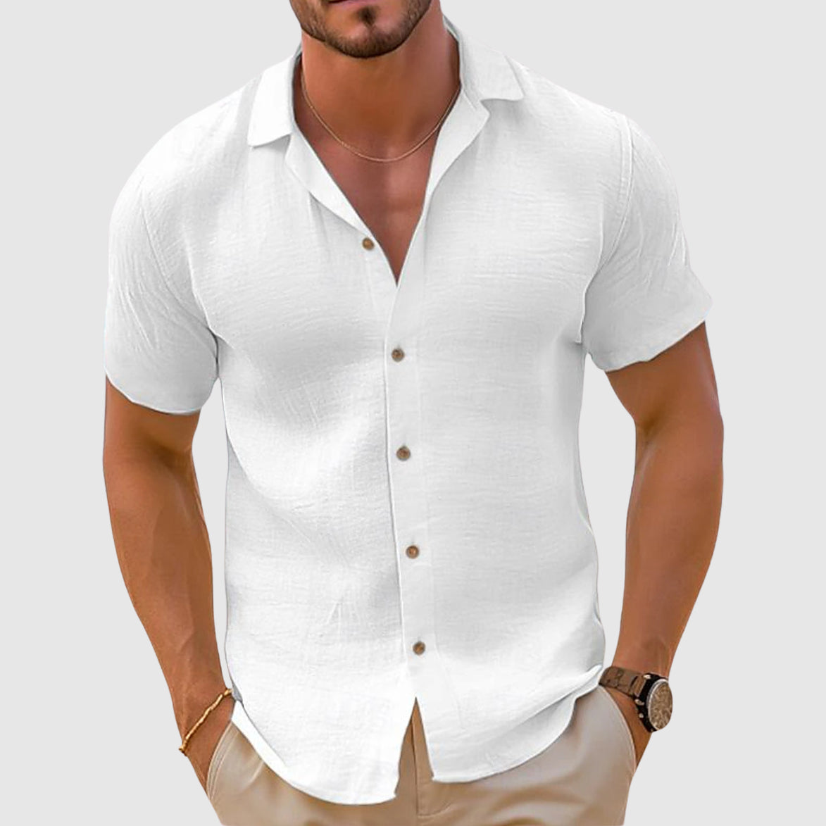 Camicia Uomo Casual Manica Corta con Bottoni