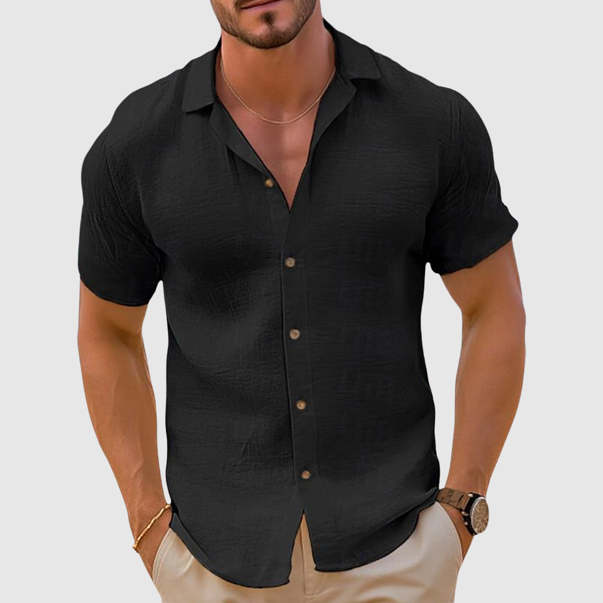 Camicia Uomo Casual Manica Corta con Bottoni
