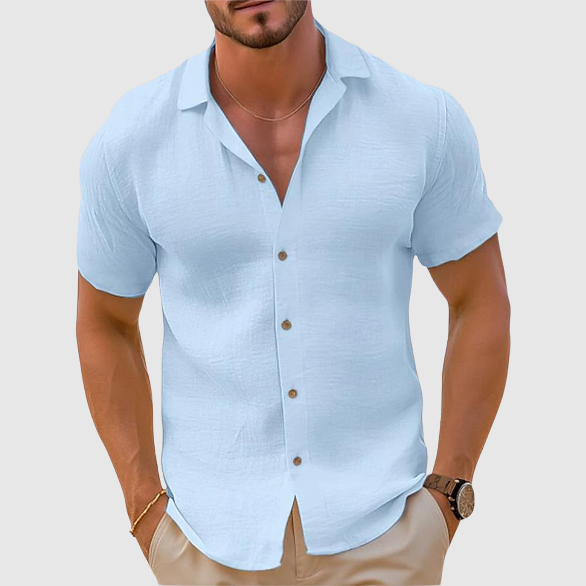 Camicia Uomo Casual Manica Corta con Bottoni