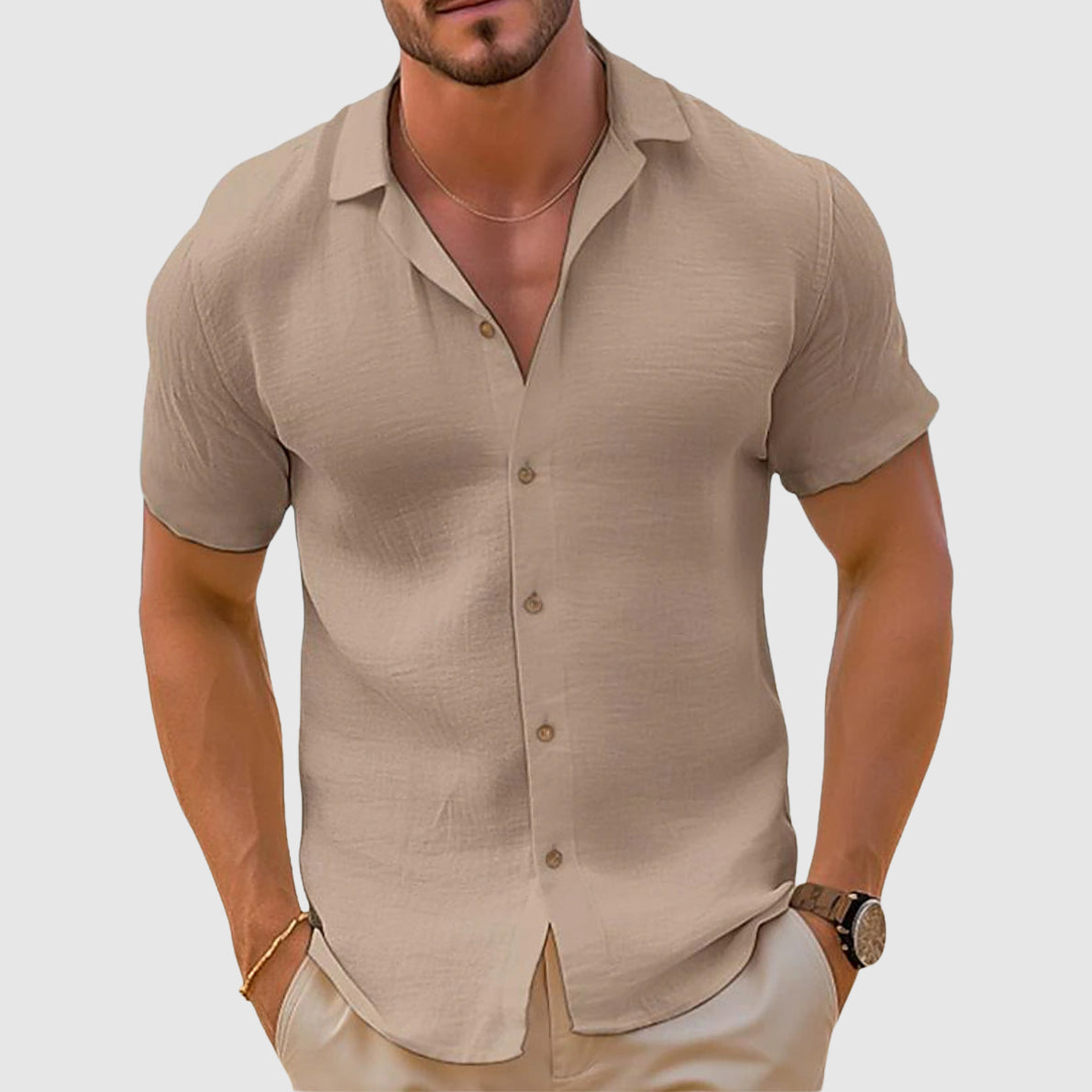 Camicia Uomo Casual Manica Corta con Bottoni - Brentozzi