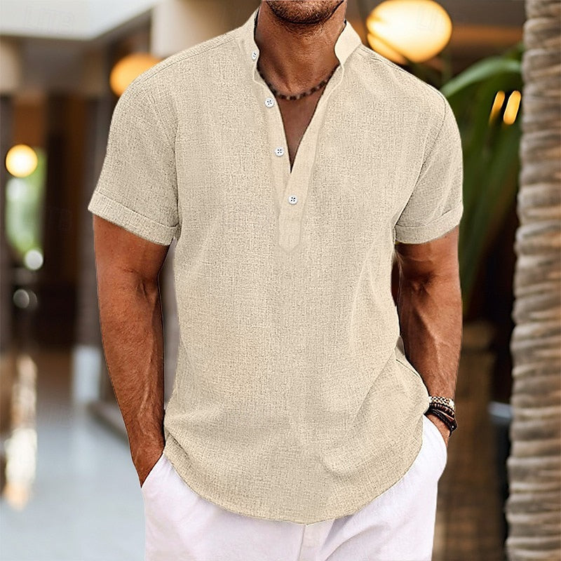 Maglia Henley Uomo Manica Corta con Bottoni