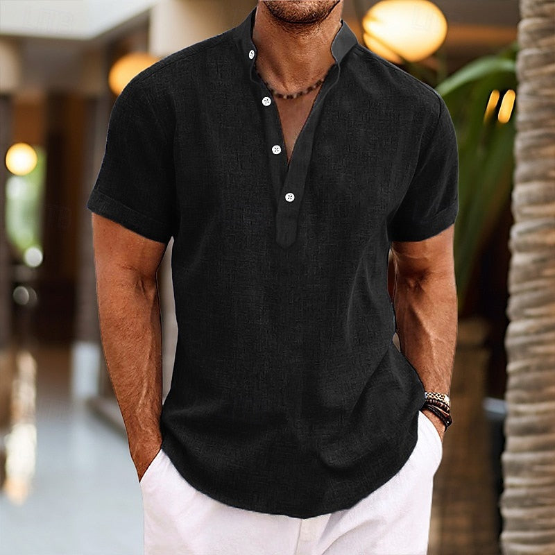 Maglia Henley Uomo Manica Corta con Bottoni