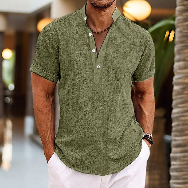 Maglia Henley Uomo Manica Corta con Bottoni