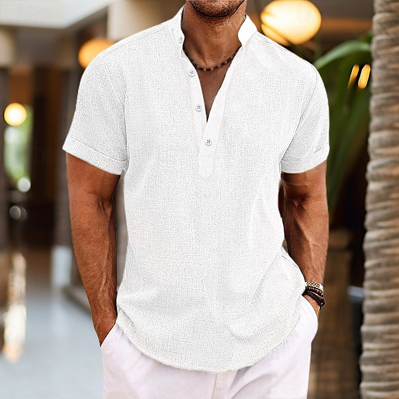 Maglia Henley Uomo Manica Corta con Bottoni