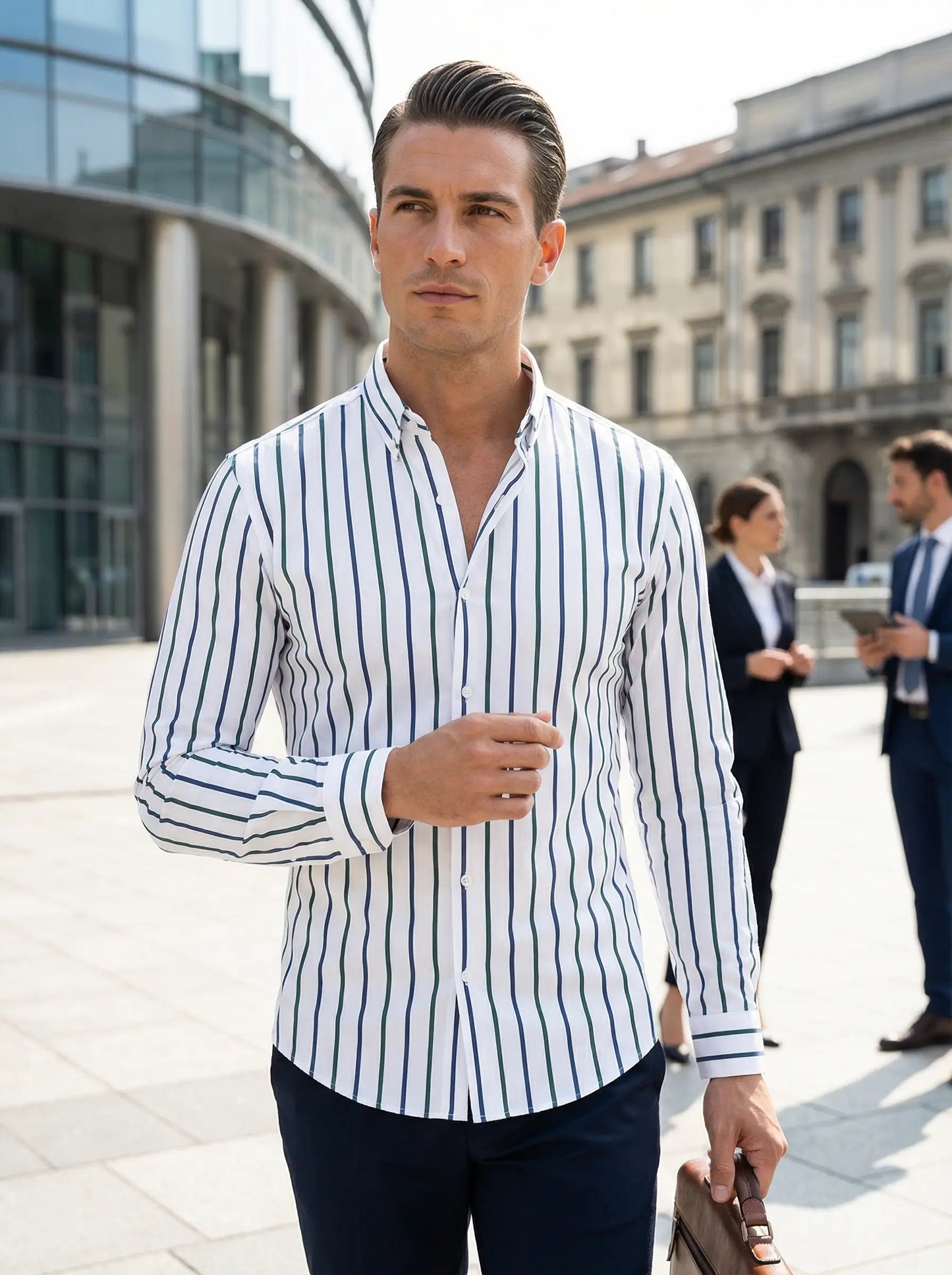 Camicia Uomo Slim Fit a Righe con Bottoni