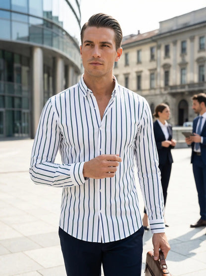 Camicia Uomo Slim Fit a Righe con Bottoni