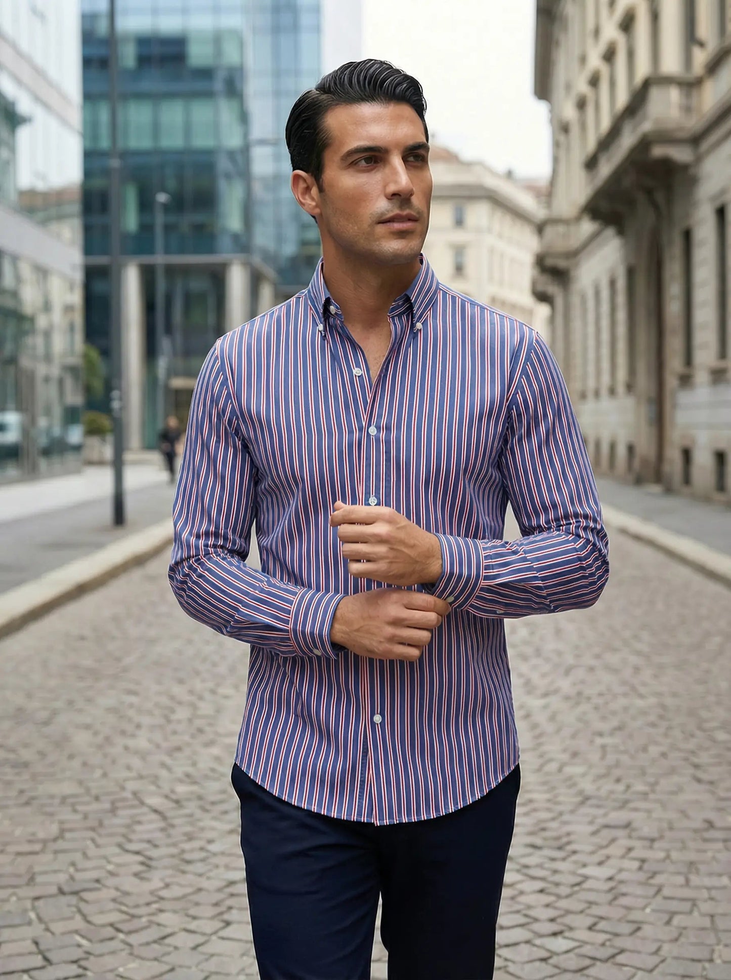 Camicia Uomo Slim Fit a Righe con Bottoni