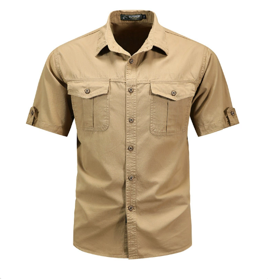 Camicia Uomo Manica Corta Tasche Funzionali Bottoni