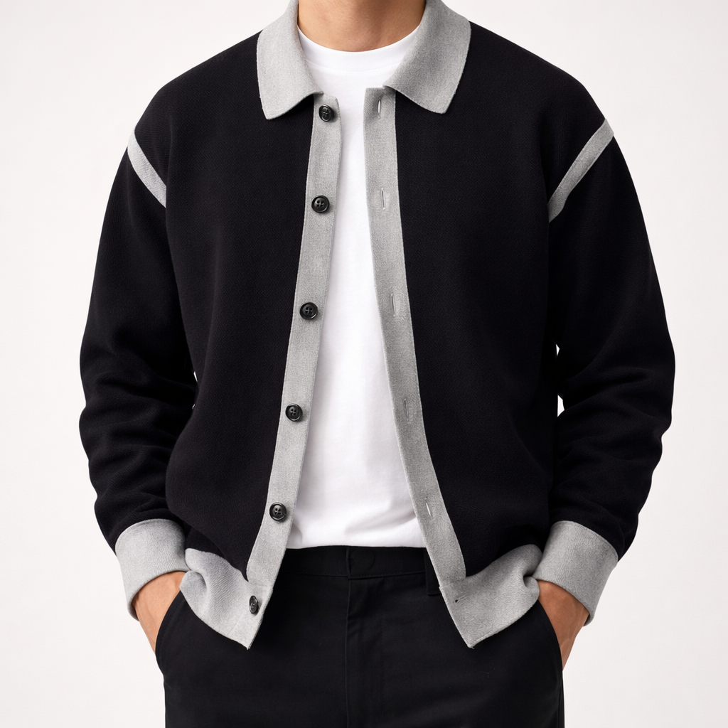 Maglione Uomo con Inserti a Contrasto e Chiusura con Bottoni