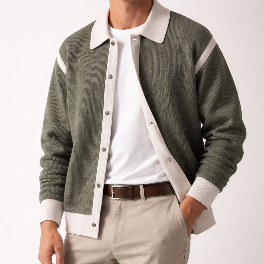 Maglione Uomo con Inserti a Contrasto e Chiusura con Bottoni - Brentozzi