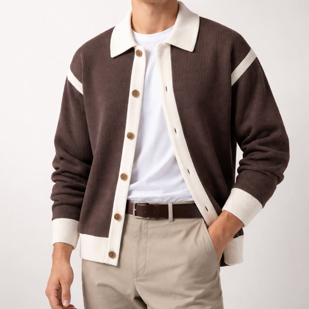 Maglione Uomo con Inserti a Contrasto e Chiusura con Bottoni