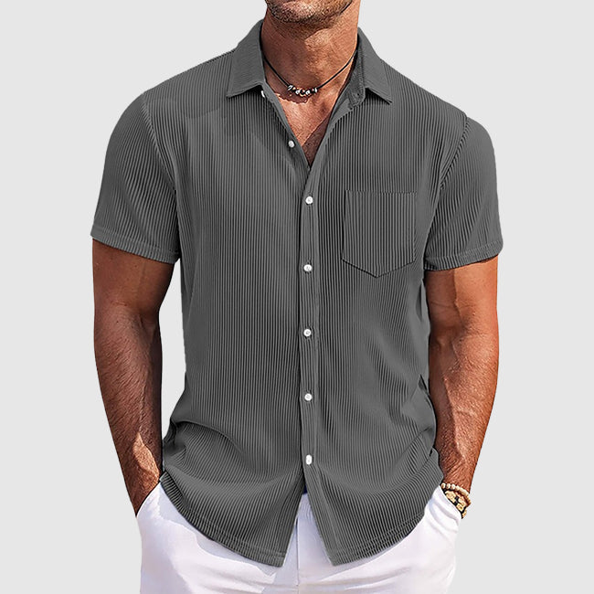 Camicia Uomo Manica Corta Costine Bottoni Slim Fit