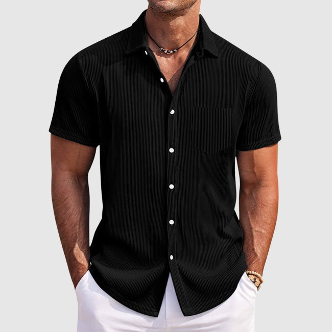 Camicia Uomo Manica Corta Costine Bottoni Slim Fit