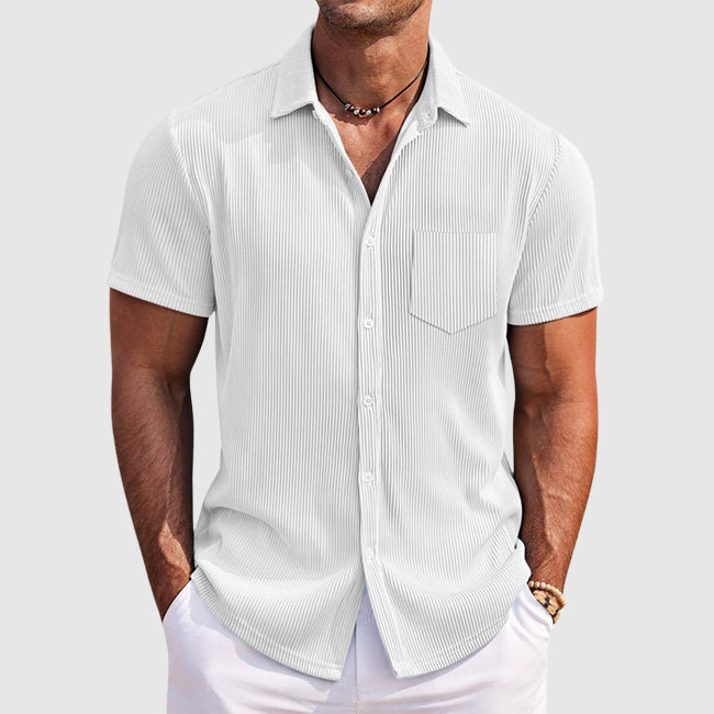 Camicia Uomo Manica Corta Costine Bottoni Slim Fit