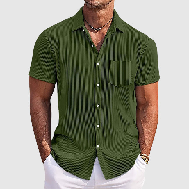 Camicia Uomo Manica Corta Costine Bottoni Slim Fit