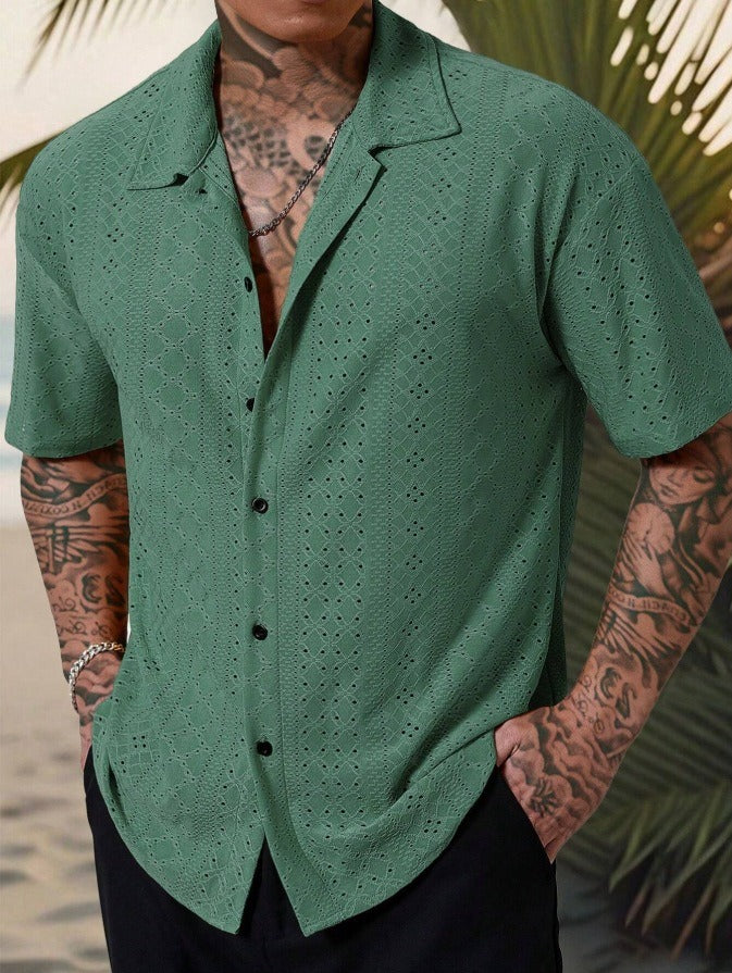 Camicia Uomo Manica Corta Fantasia Bottoni