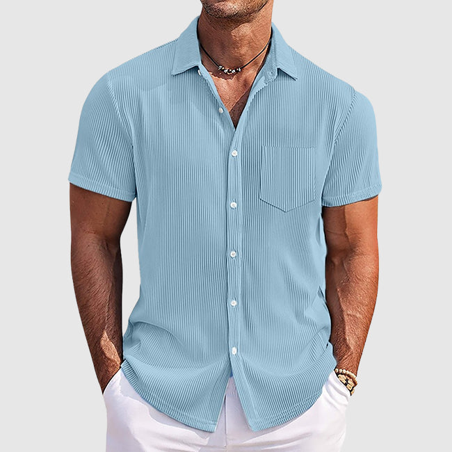 Camicia Uomo Manica Corta Costine Bottoni Slim Fit - Brentozzi