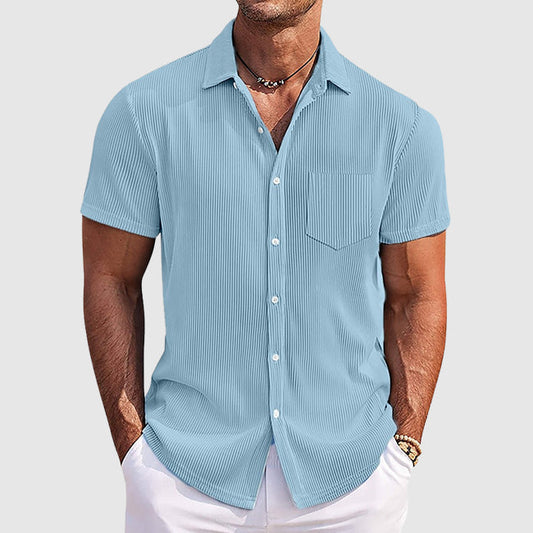 Camicia Uomo Manica Corta Costine Bottoni Slim Fit - Brentozzi