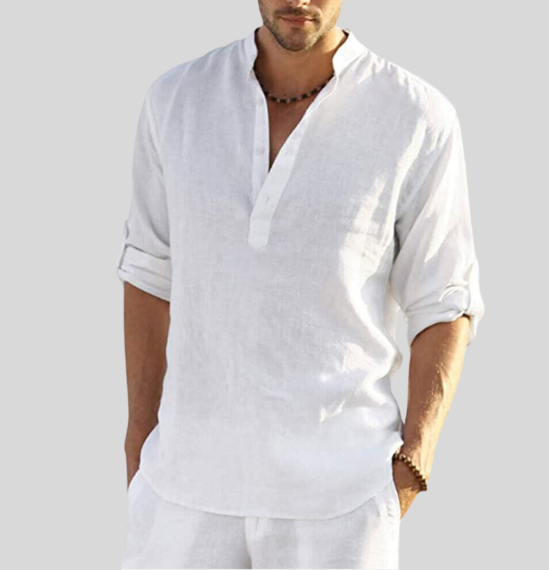 Camicia Uomo Collo Coreana Mezza Patta Maniche Lunghe Casual - Brentozzi