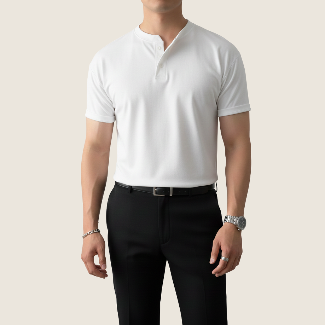 Maglia Henley Uomo Manica Corta Minimal con Bottoni
