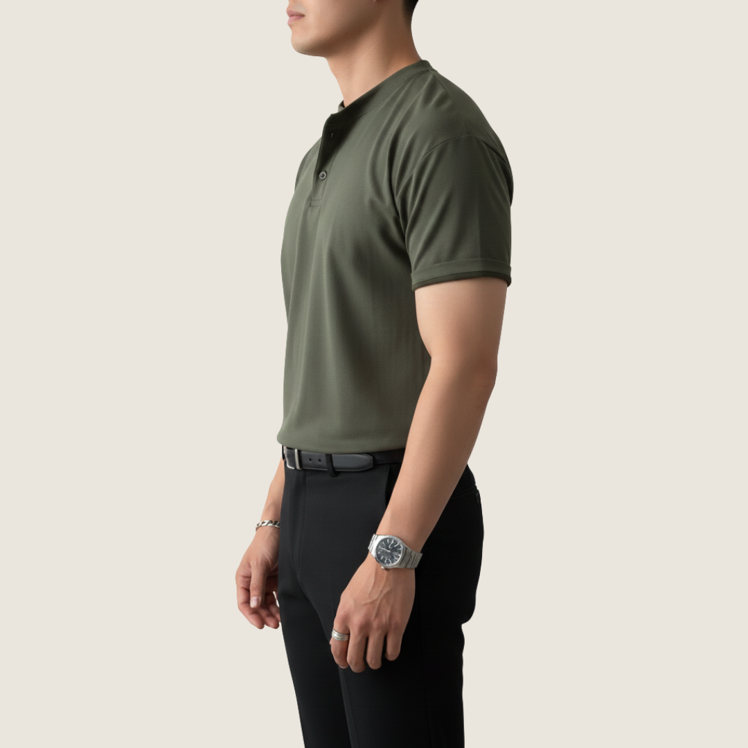 Maglia Henley Uomo Manica Corta Minimal con Bottoni
