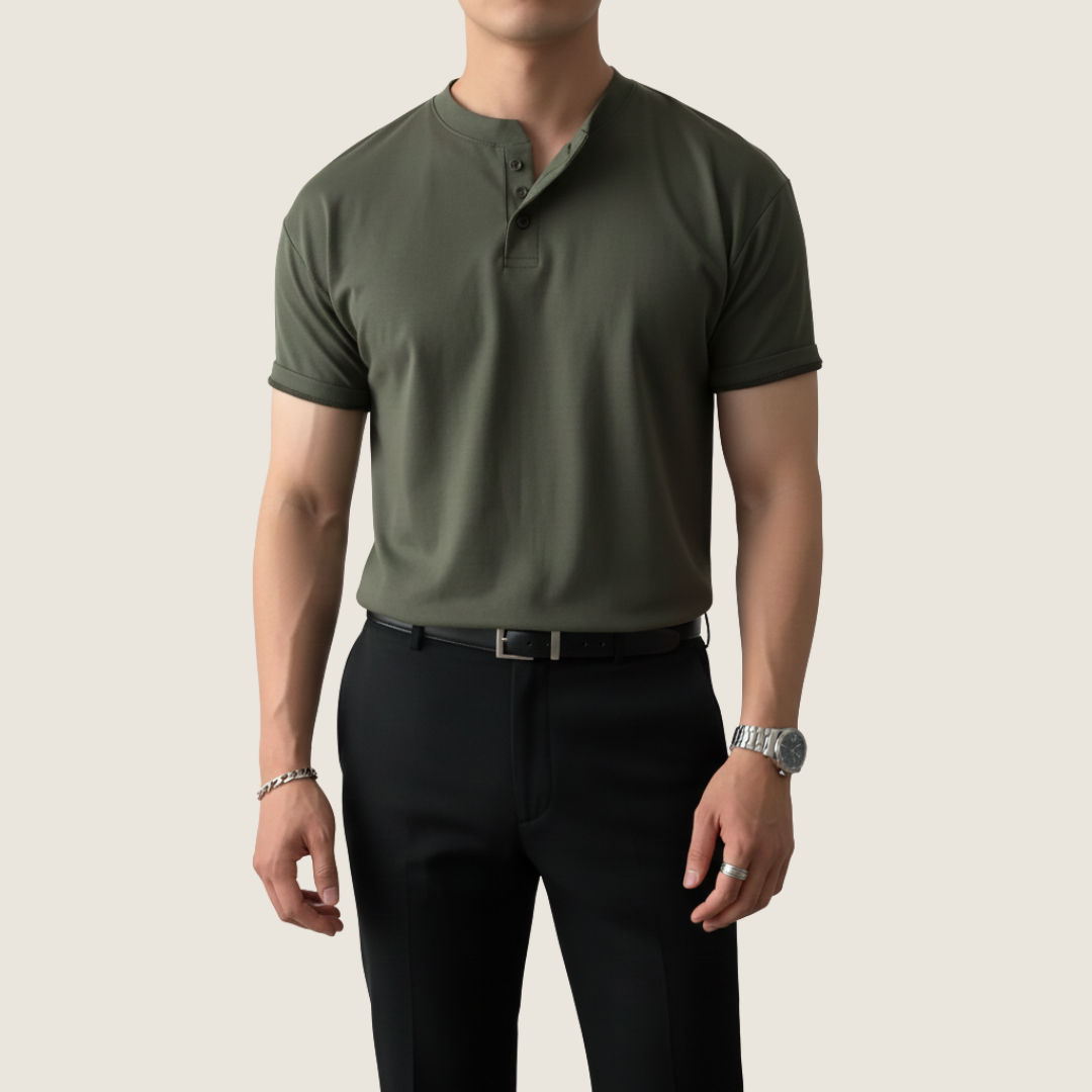 Maglia Henley Uomo Manica Corta Minimal con Bottoni - Brentozzi