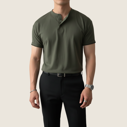 Maglia Henley Uomo Manica Corta Minimal con Bottoni - Brentozzi