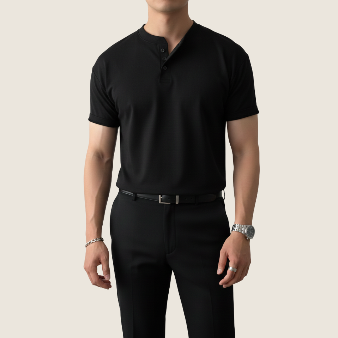 Maglia Henley Uomo Manica Corta Minimal con Bottoni