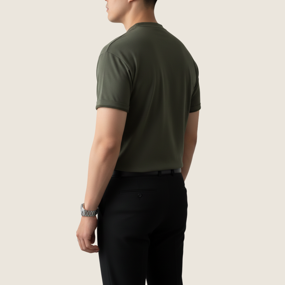 Maglia Henley Uomo Manica Corta Minimal con Bottoni