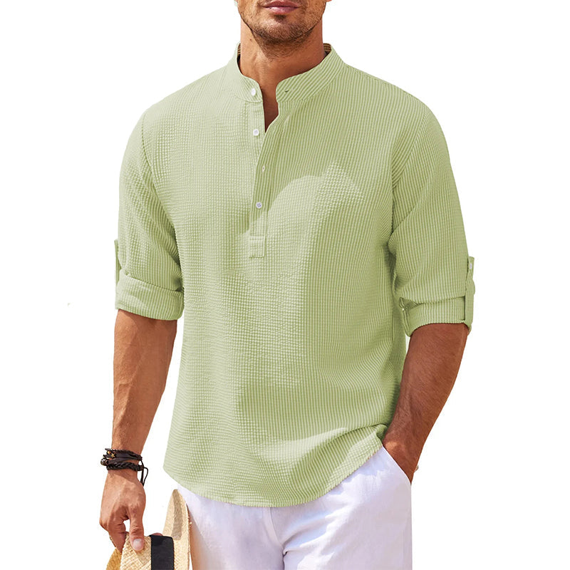 Camicia Uomo Collo Alto Mezza Patta Casual